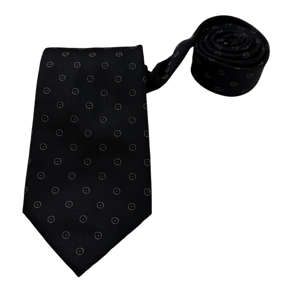 Geoff Nicholson Black Silver Dotted Silk Tie Made in Italy Geometric 3in Width